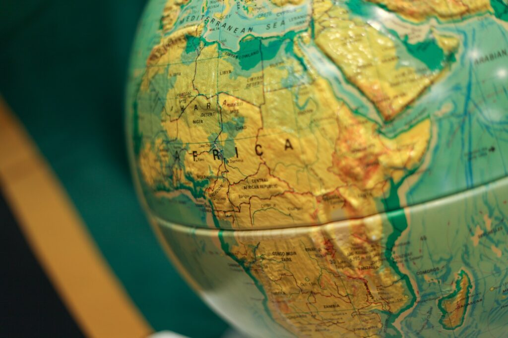 Shallow focus closeup shot of the map of Africa on the globe