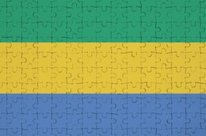 Gabon flag is depicted on a folded puzzle